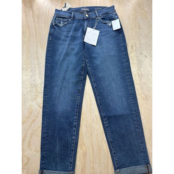 DL1961 Jeans Riley Boyfriend 26 Dark Wash Straight Distressed Fit Cuff Hem NWTs - Picture 1 of 4